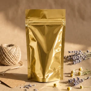 double side golden stand up pouch for dry fruits spices tea gifting india